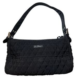 Vera Bradley Black Microfiber Silver Buckle Hobo Wide Single Strap Purse Retired